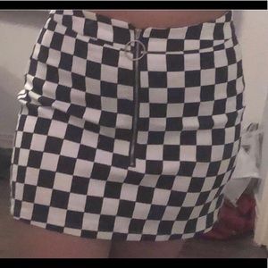 checkered zipper up fitted skirt